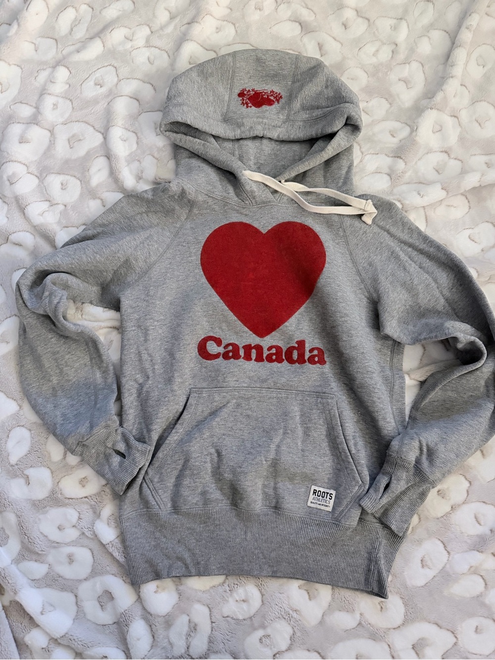 Roots Gray Hoodie with Red Heart Canada Graphic H23